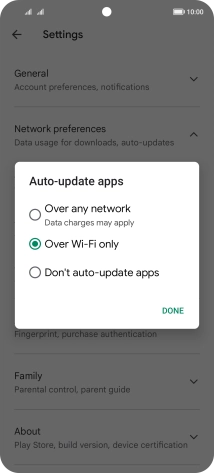 To turn on automatic update of apps using mobile network, press Over any network.