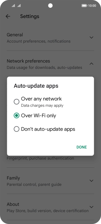 To turn on automatic update of apps using mobile network, press Over any network.