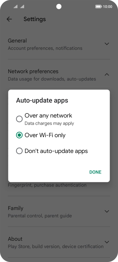 To turn on automatic update of apps using mobile network, press Over any network.