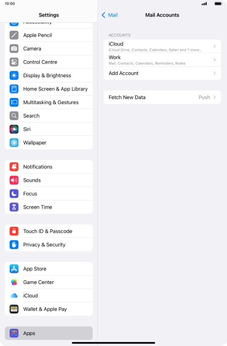 Press the name of the Exchange email account you've just set up.