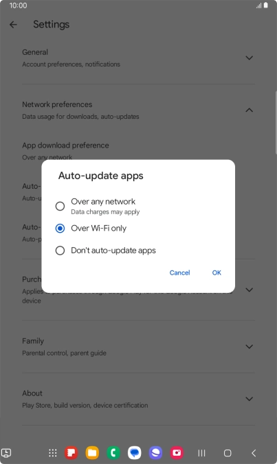 To turn on automatic update of apps using mobile network, press Over any network.