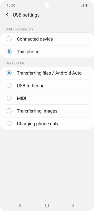 Press Transferring files / Android Auto.