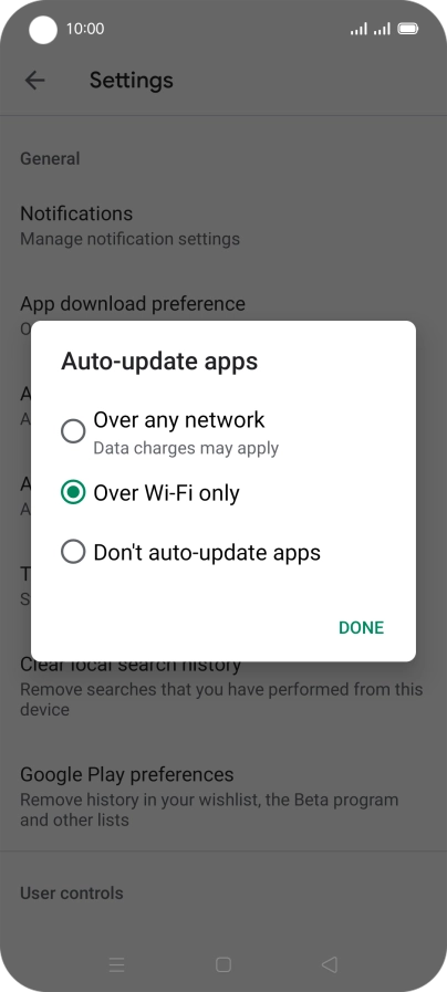 To turn on automatic update of apps using mobile network, press Over any network.