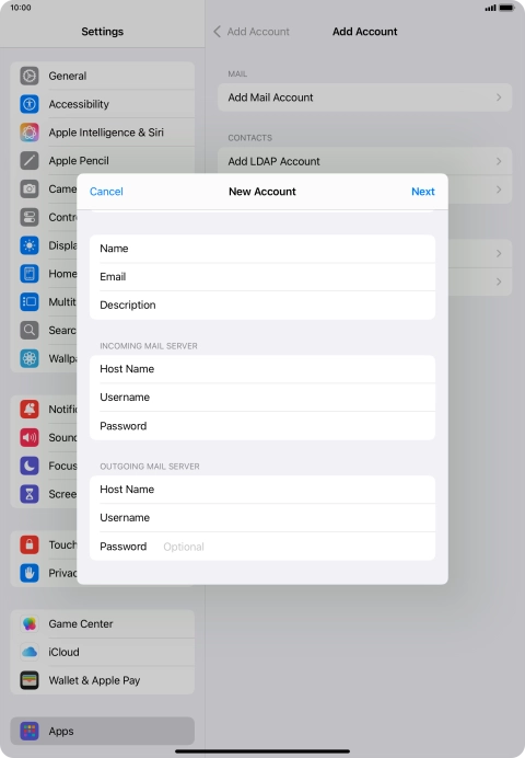 Press Password and key in the password for your email account.