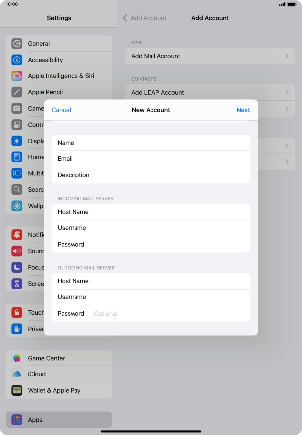 Press Password and key in the password for your email account.