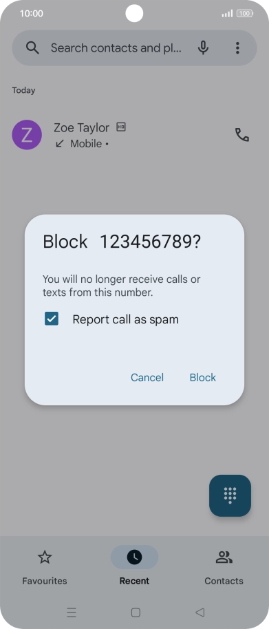 To report the number as spam, press the field next to 