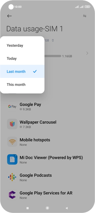 Press the required setting.