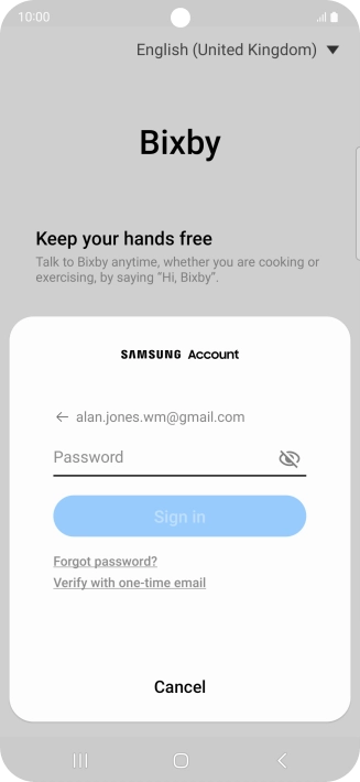 Press Password and key in the password for your Samsung account.