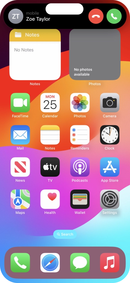 To answer or reject a call in Dynamic Island, press the required icon during an incoming call.