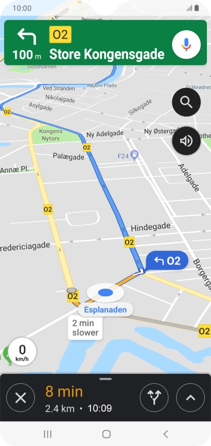 The travel information at the bottom of the screen shows your estimated time of arrival and distance to destination.