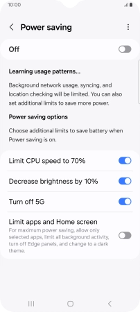 Press the indicators next to the required settings.