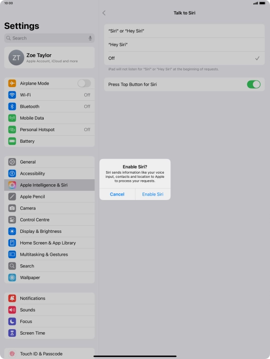 Press Enable Siri.