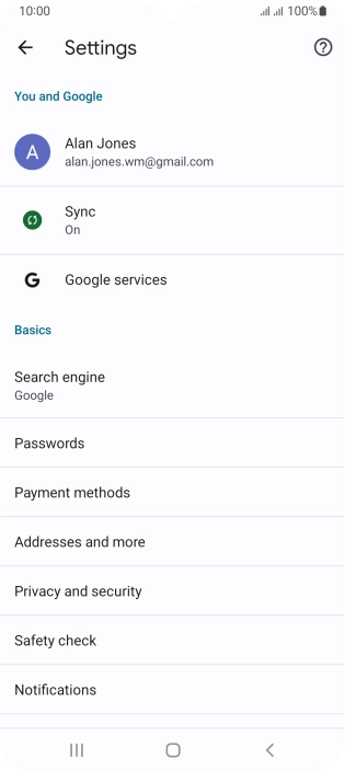 Press Privacy and security.