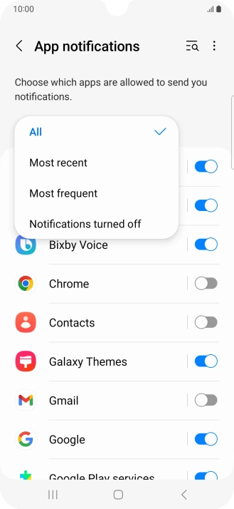 Press the required setting.