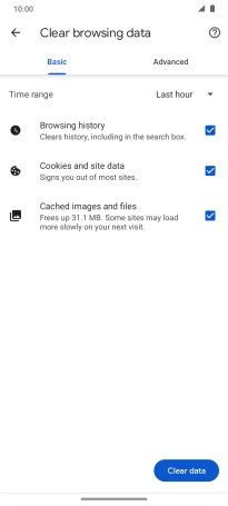 Press Clear data.