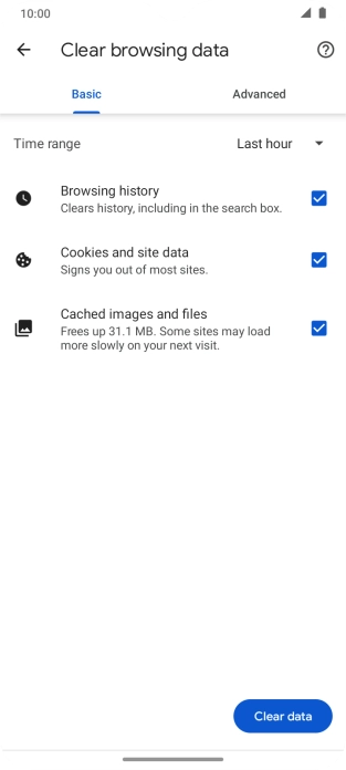 Press Clear data.