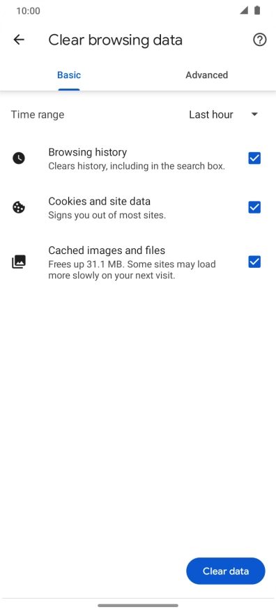 Press Clear data.