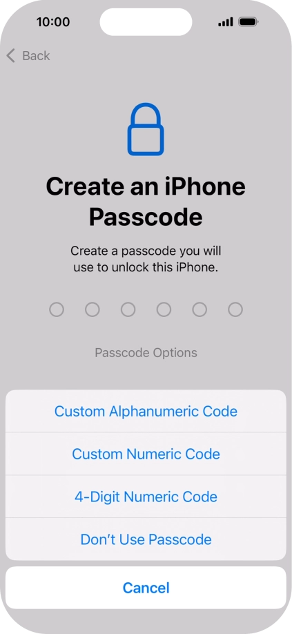 Follow the instructions on the screen to turn on use of phone lock code or press Don't Use Passcode.