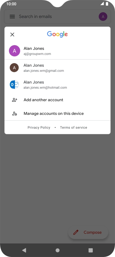 Press the required email account.