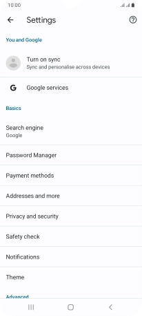 Press Privacy and security.
