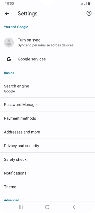 Press Privacy and security.