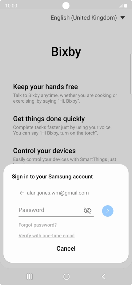 Press Password and key in the password for your Samsung account.