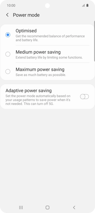 Press the required power saver mode.