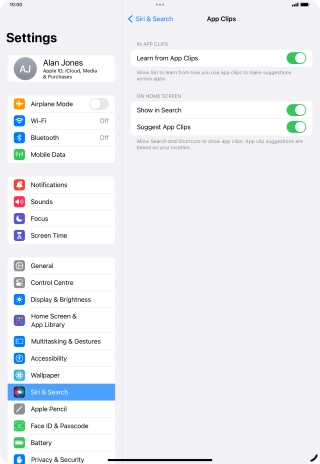 Press the indicators next to the required settings to turn them on or off.