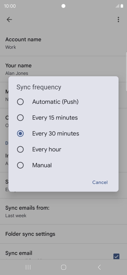 Press the required setting.
