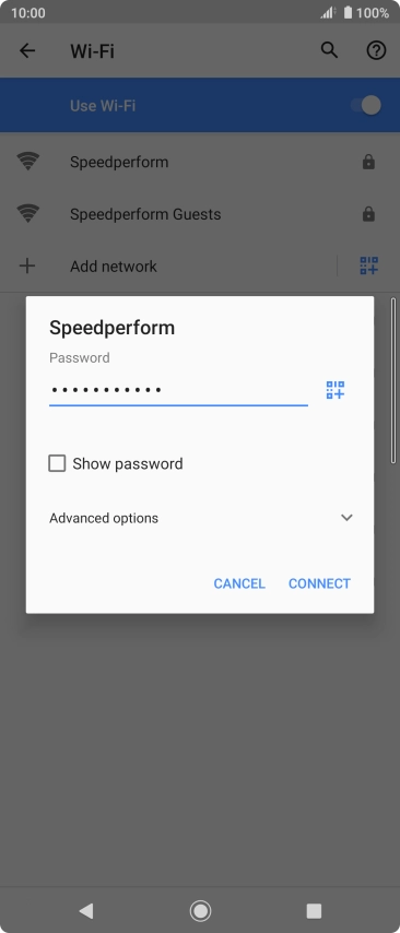 Key in the password for the Wi-Fi network and press CONNECT.