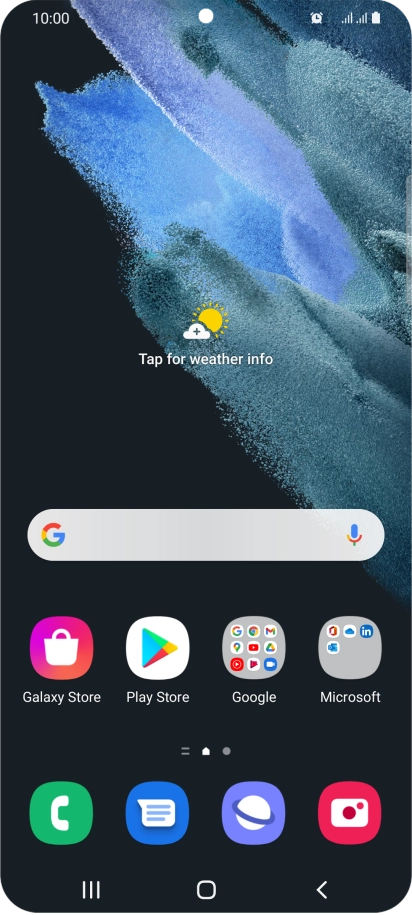 The alarm icon shows that the alarm is set.