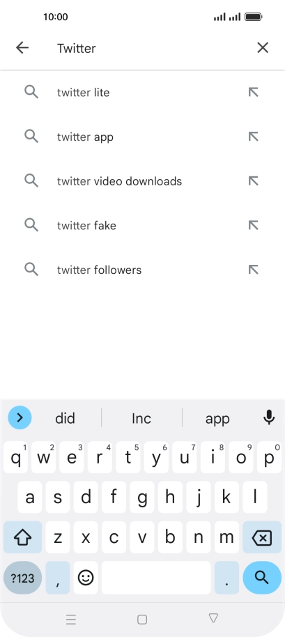Key in Twitter and press the search icon.