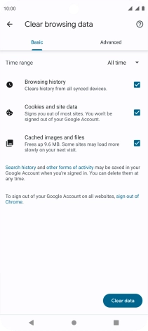Press Clear data.