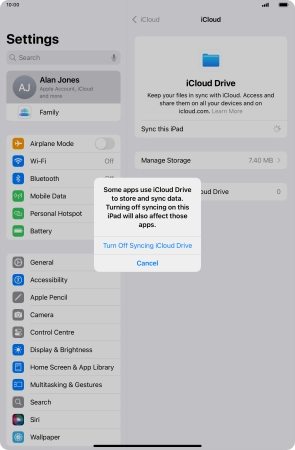 If you turn off the function, press Turn Off Syncing iCloud Drive.