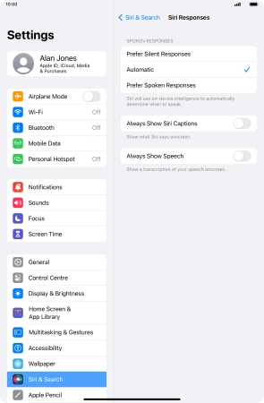 Press the required setting.