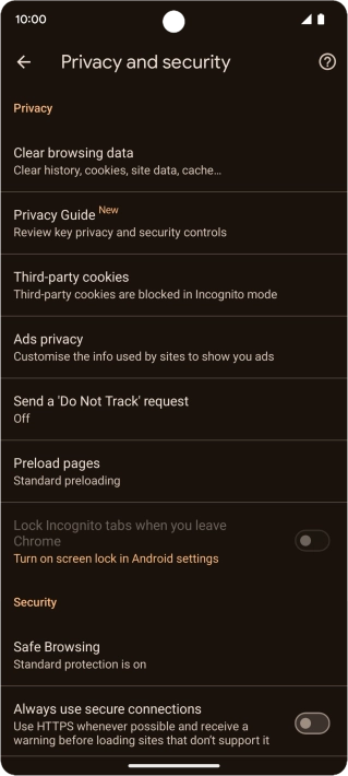 Press Clear browsing data.