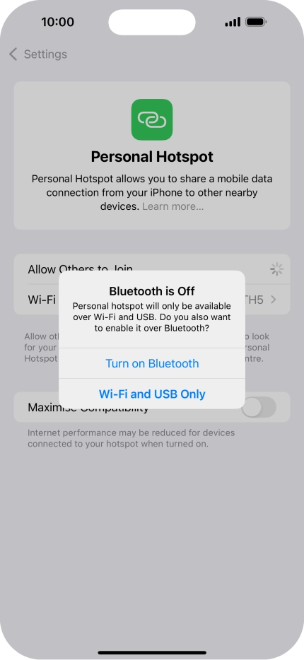 If Wi-Fi is turned on, press Wi-Fi and USB Only.
