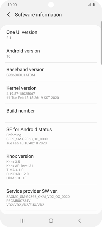 Your phone's software version is displayed below Android version.