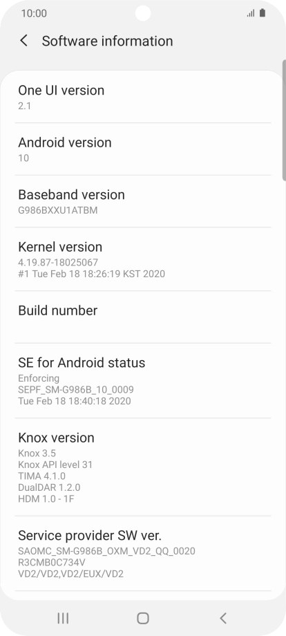 Your phone's software version is displayed below Android version.