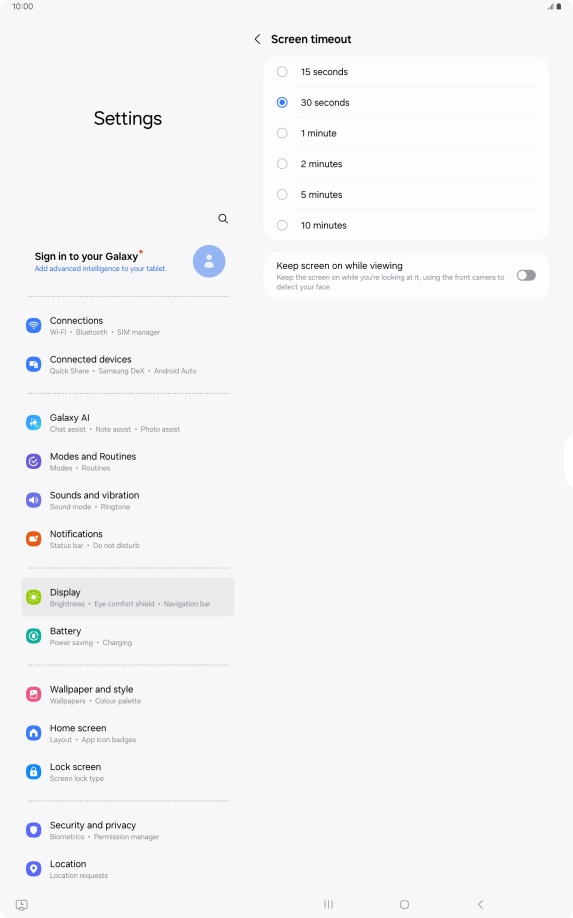 Press the required setting.