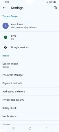Press Privacy and security.