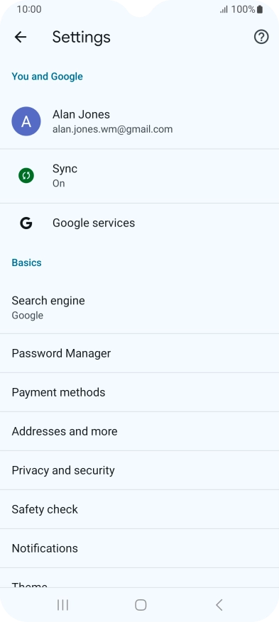 Press Privacy and security.
