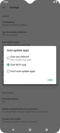 To turn on automatic update of apps using mobile network, press Over any network.