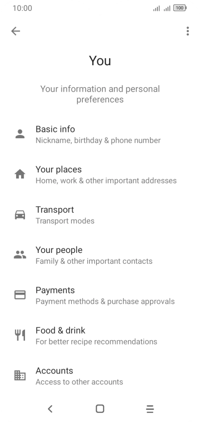 Press Basic info and follow the instructions on the screen to select phone owner settings.