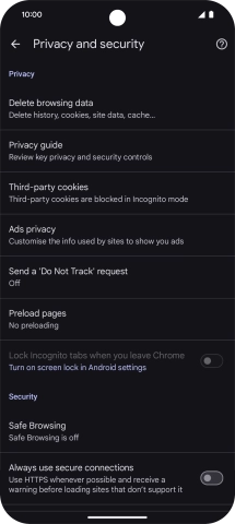 Press Delete browsing data.