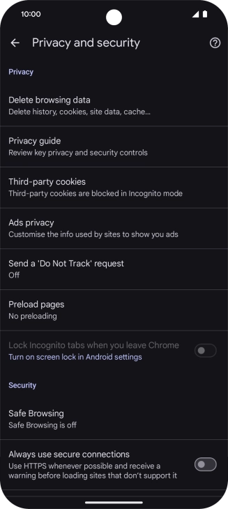 Press Delete browsing data.