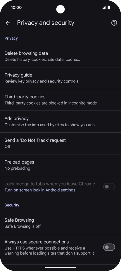 Press Delete browsing data.