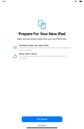 Press Get Started and follow the instructions on the screen to select the required settings and back up the tablet memory to iCloud. Once you've received your new iPad, you'll be able to restore the content of the iCloud backup.
