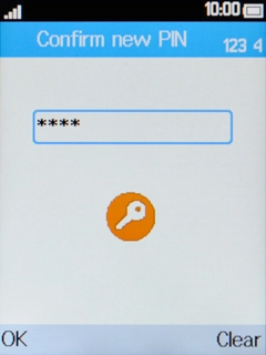 Key in the new PIN again and press the Left selection key.