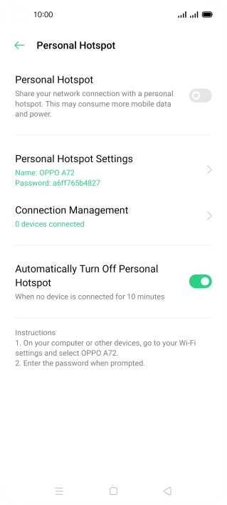Press Personal Hotspot Settings.